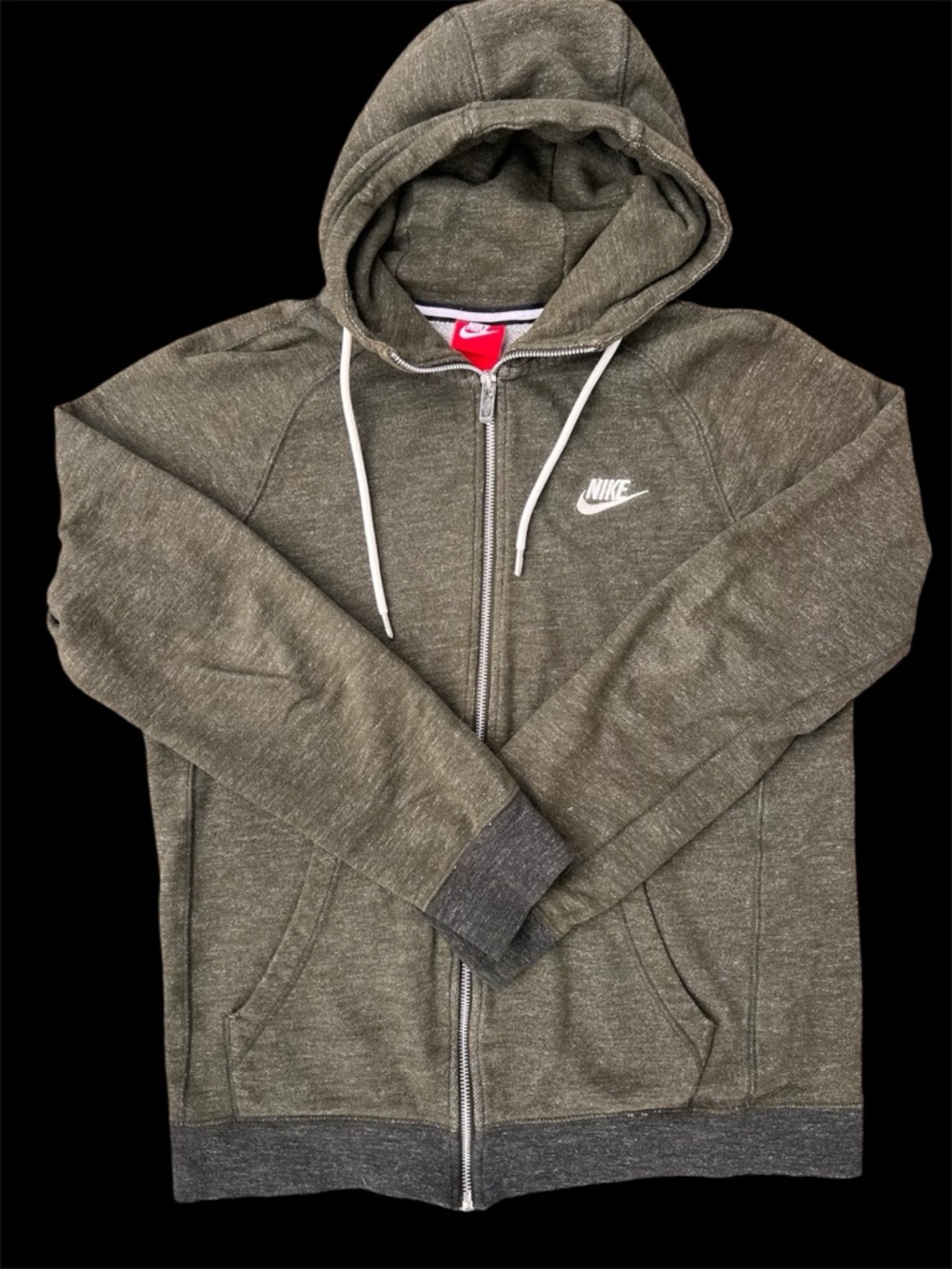 Nike Olive Heather Full-Zip Hoodie with White Swoosh